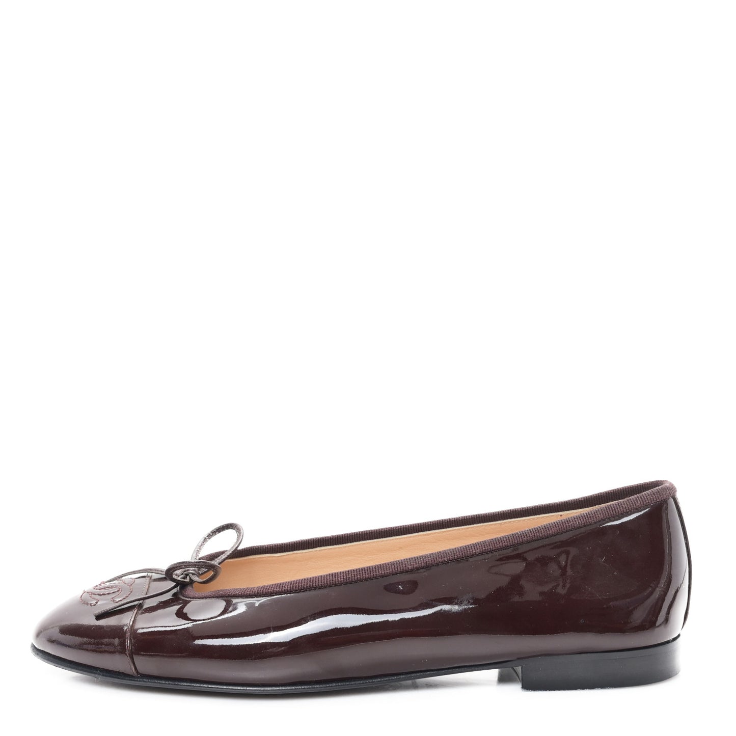 Patent Calfskin CC Cap Toe Ballerina Flats 38.5 Burgundy