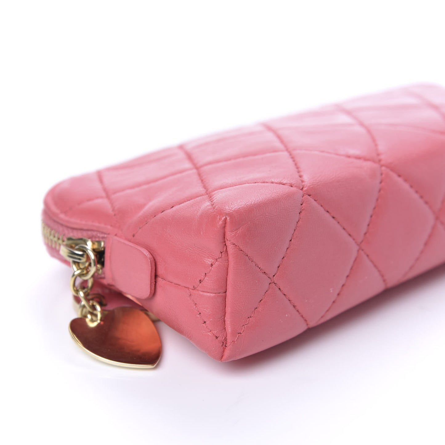 Lambskin Quilted Valentine Charms Small Cosmetic Pouch Pink