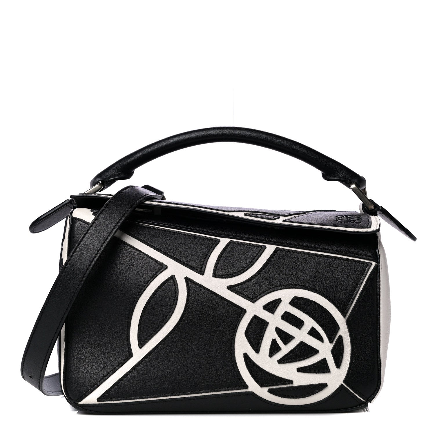 Loewe Calfskin Small Roses Puzzle Bag Black White 1 of 10