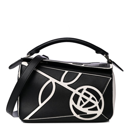 Loewe Calfskin Small Roses Puzzle Bag Black White 1 of 10