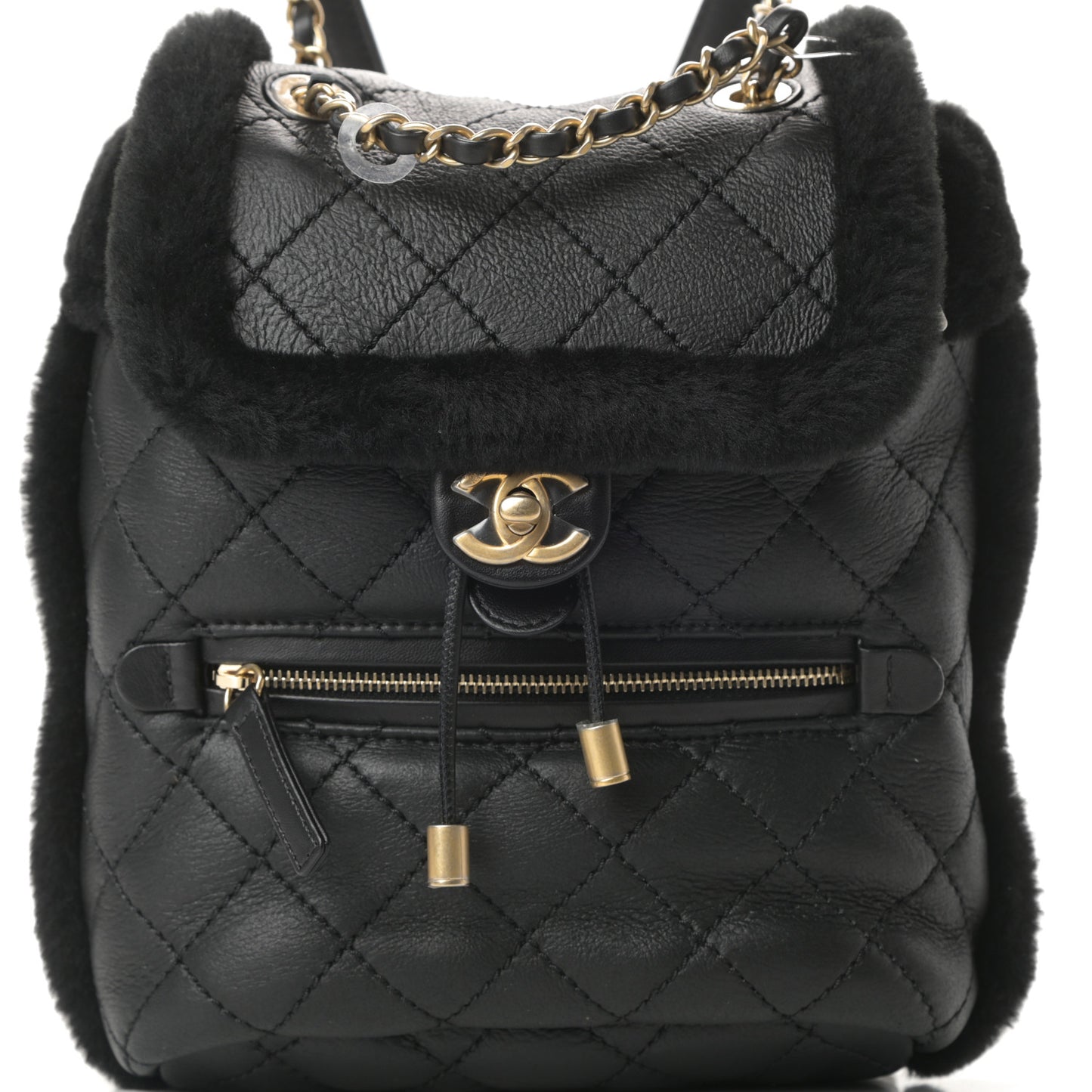 Lambskin Shearling Quilted CC Backpack Black