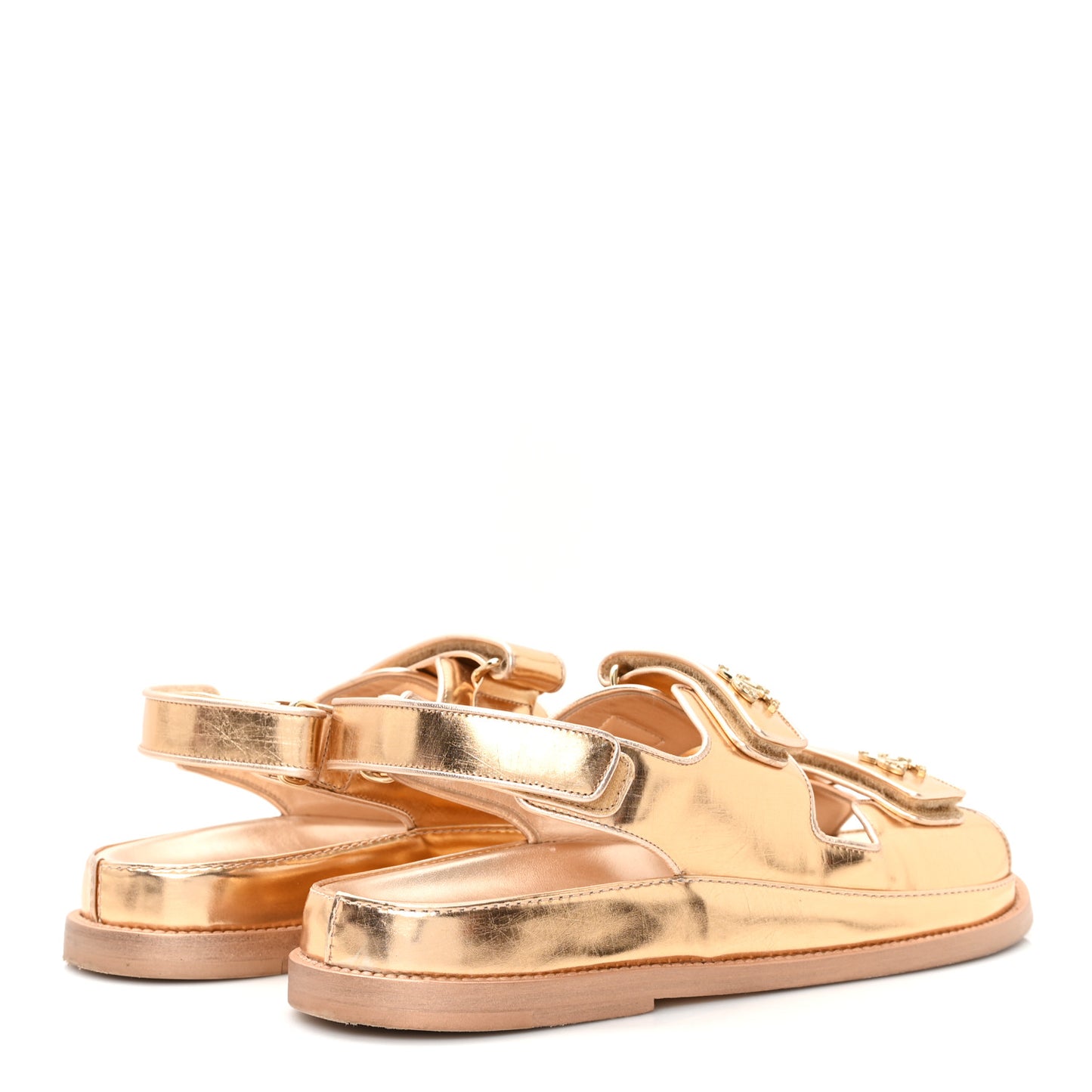 Metallic Laminated Calfskin Velcro Dad Sandals 40.5 Golden