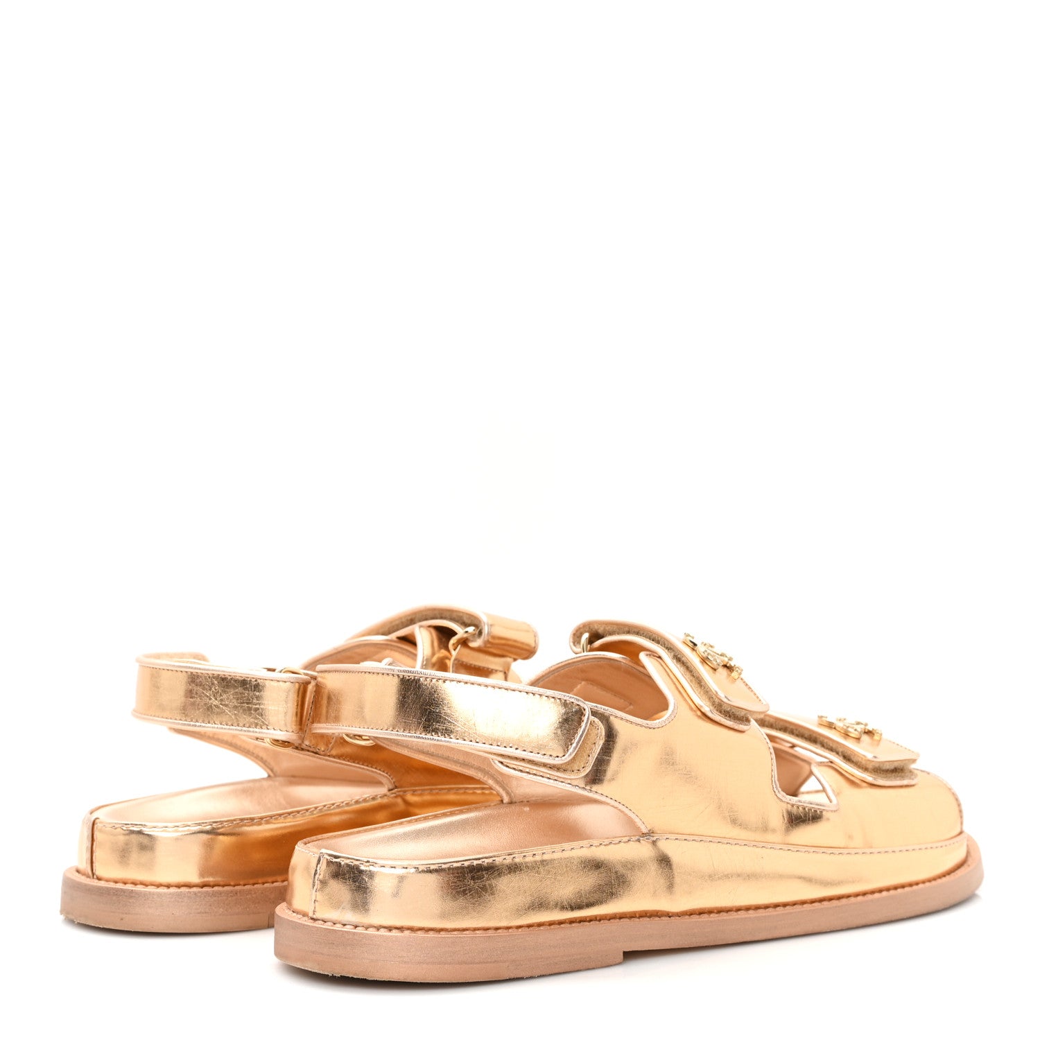 Chanel Metallic Laminated Calfskin Velcro Dad Sandals 40.5 Golden 5 of 10