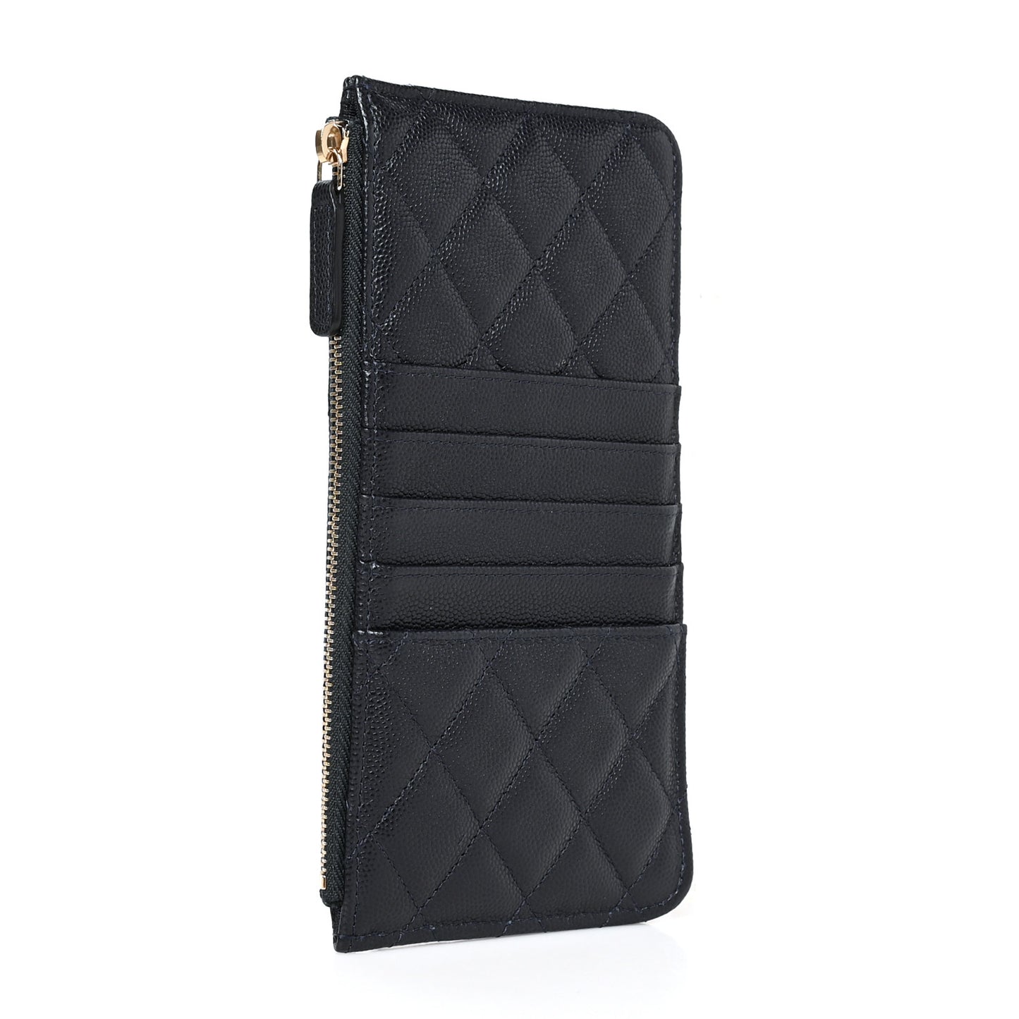 Caviar Quilted Classic Flat Wallet Pouch Black