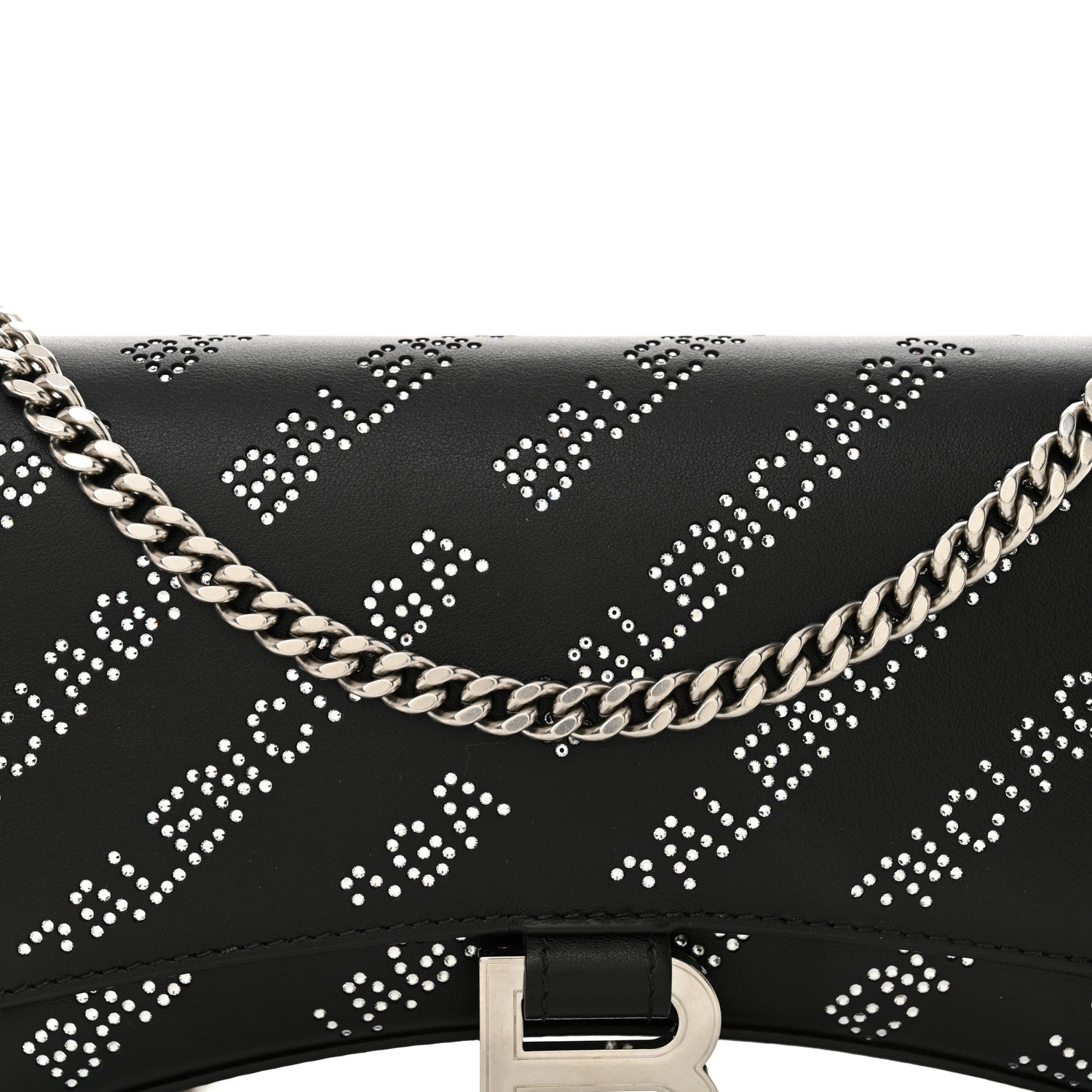 Balenciaga Smooth Calfskin Crystal Diagonal Allover Logo Hourglass Wallet Black 8 of 11