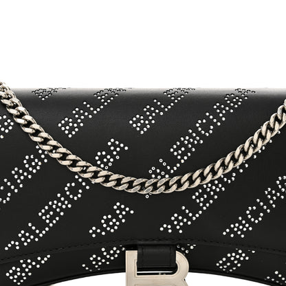 Balenciaga Smooth Calfskin Crystal Diagonal Allover Logo Hourglass Wallet Black 8 of 11