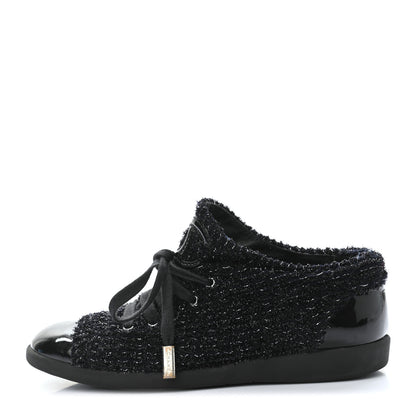 Chanel Tweed Patent Cap Toe CC Sneakers 36 Black 1 of 8