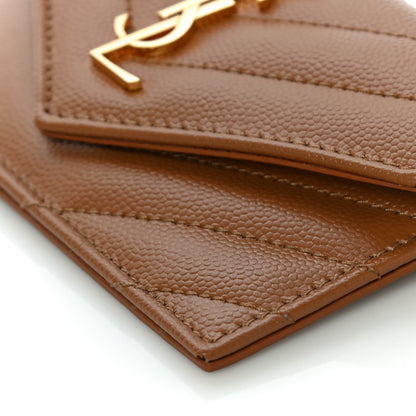 Saint Laurent Grain De Poudre Matelasse Chevron Monogram Compact Wallet Natural Dark 10 of 12
