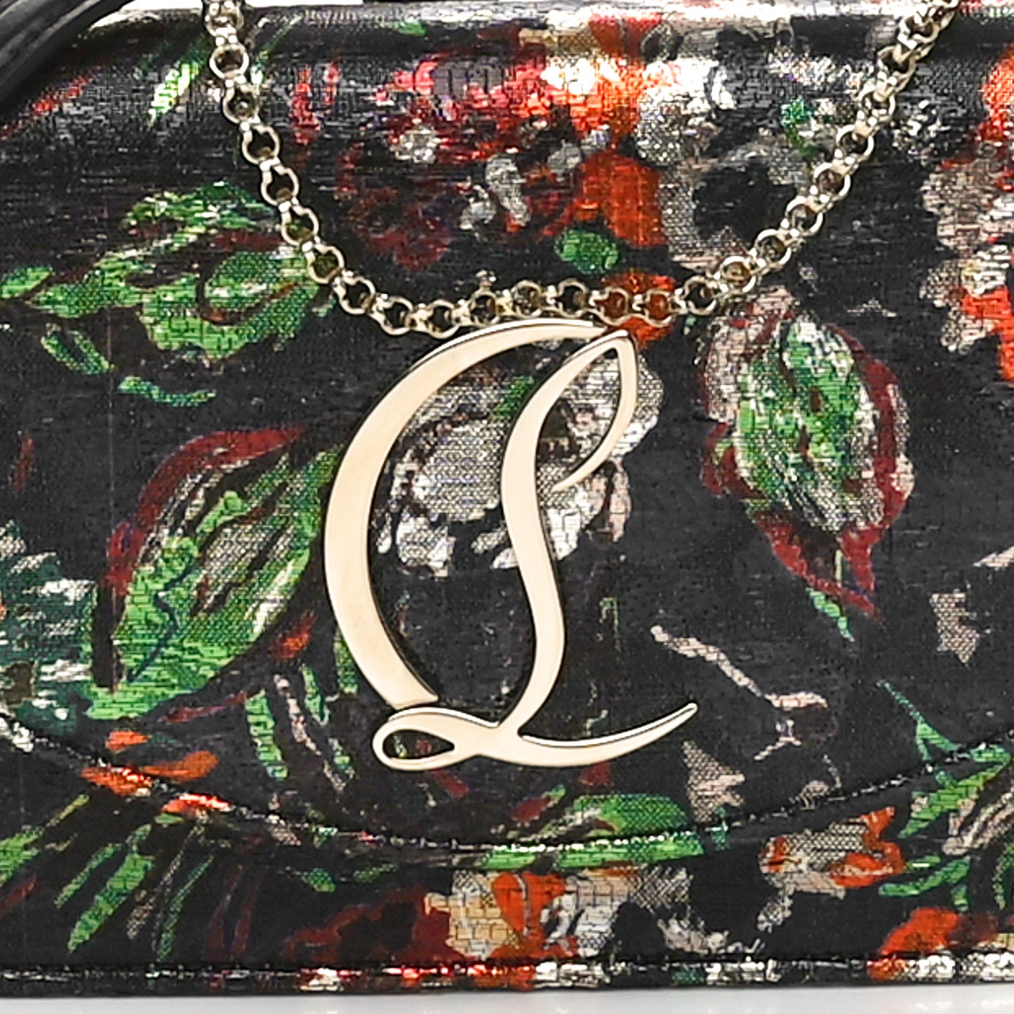 Metallic Tissu Lame Sevillana Floral Print Loubi54 Crossbody Clutch Gold Multicolor