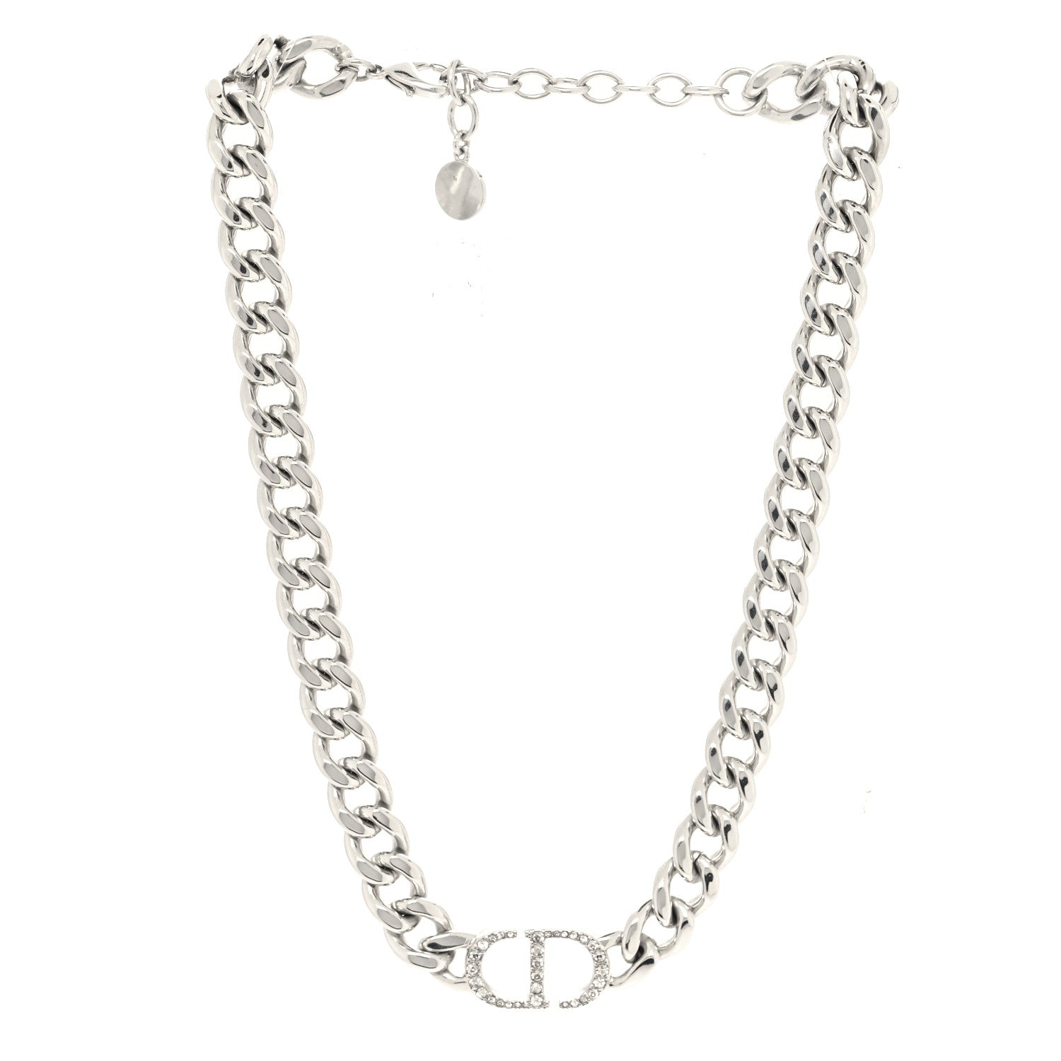 Christian Dior Metal Crystal CD Chain Link Necklace Silver 3 of 6
