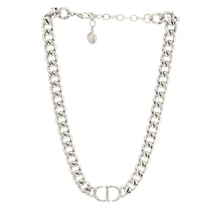 Christian Dior Metal Crystal CD Chain Link Necklace Silver 3 of 6