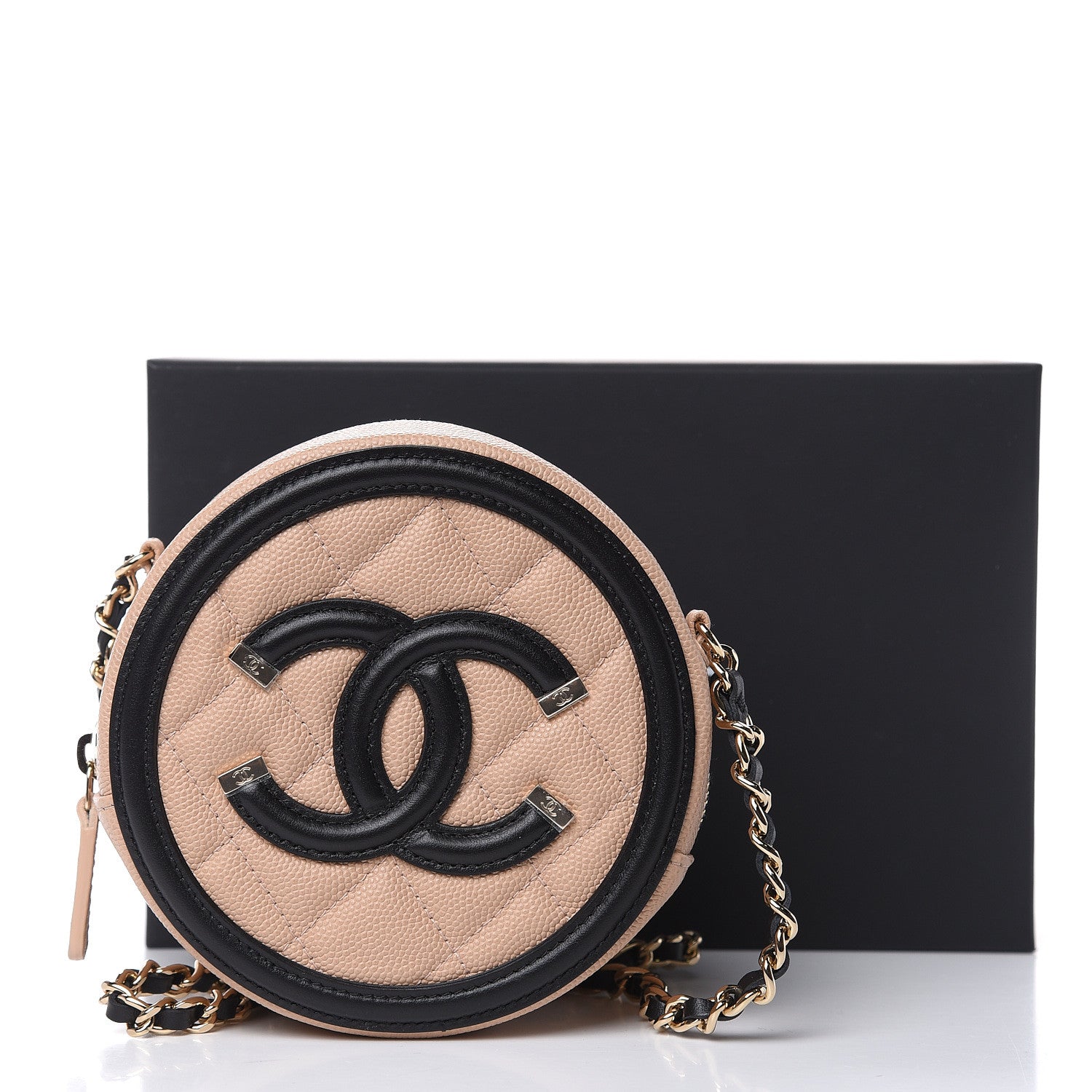 Chanel Caviar Quilted Round Filigree Crossbody Beige Black 10 of 10