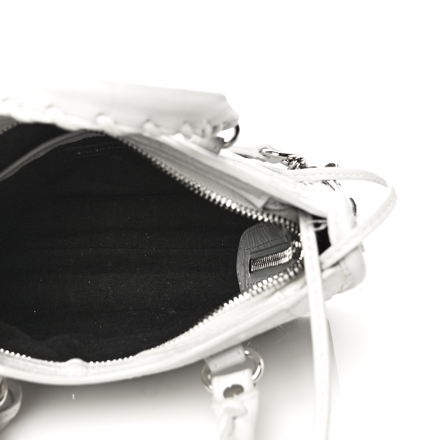 Matte Supple Lambskin Crocodile Embossed Classic Silver Hardware Nano City White