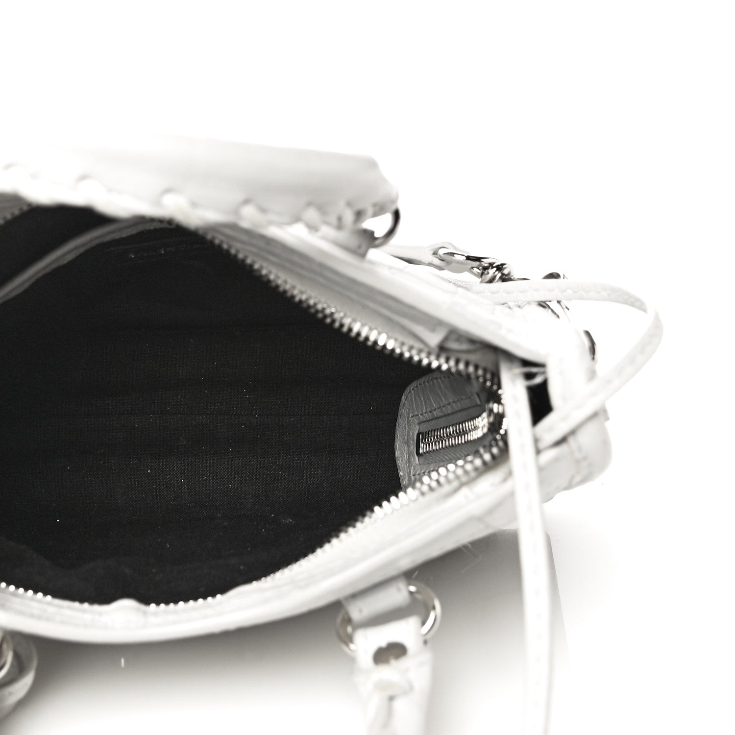 Balenciaga Matte Supple Lambskin Crocodile Embossed Classic Silver Hardware Nano City White 4 of 11