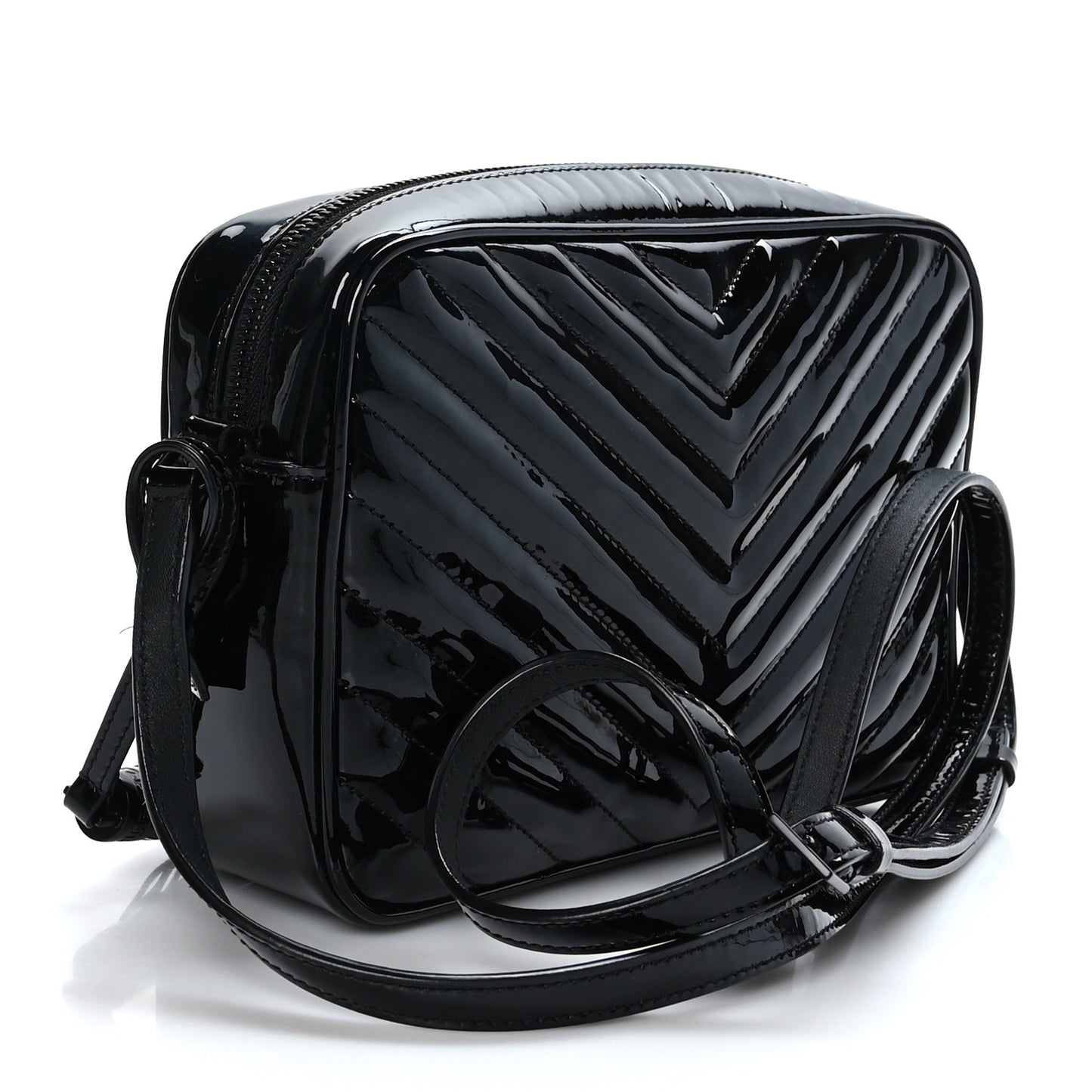Patent Calfskin Matelasse Monogram Lou Camera Bag Black