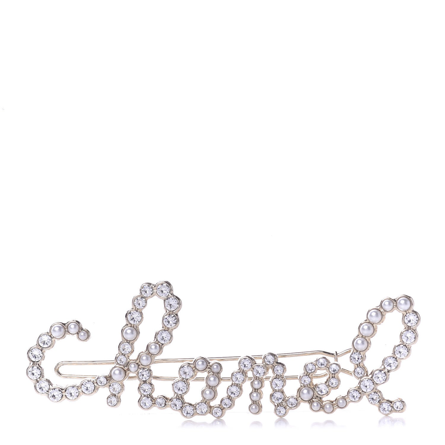 Chanel Metal Glass Swirling Pearls Hair Clip Gold 1 of 4