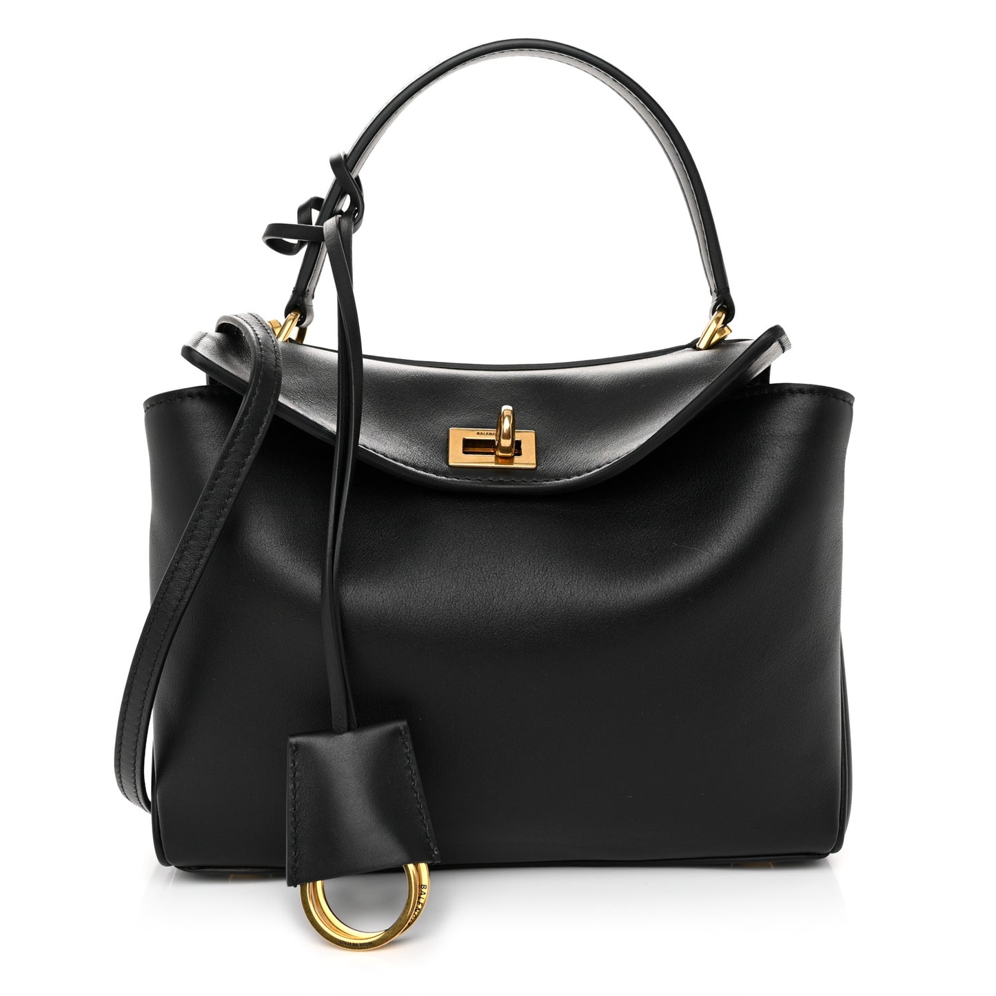 Natural Smooth Calfskin Mini Rodeo Top Handle Handbag Black