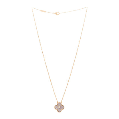Van Cleef & Arpels 18K Rose Gold Diamond Pink Mother of Pearl Vintage Alhambra Pendant Necklace 3 of 6