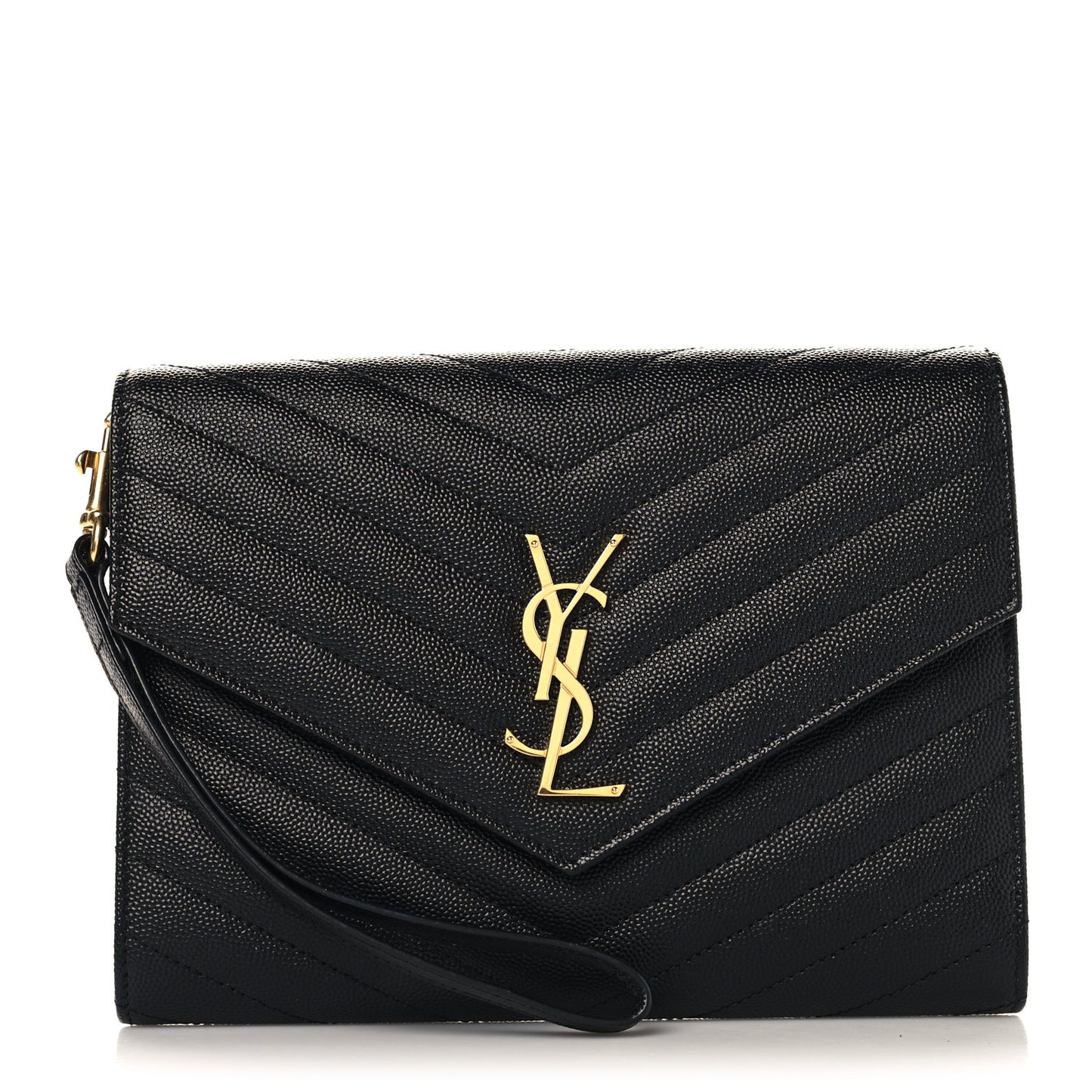 Grain De Poudre Matelasse Chevron Monogram Envelope Clutch Black