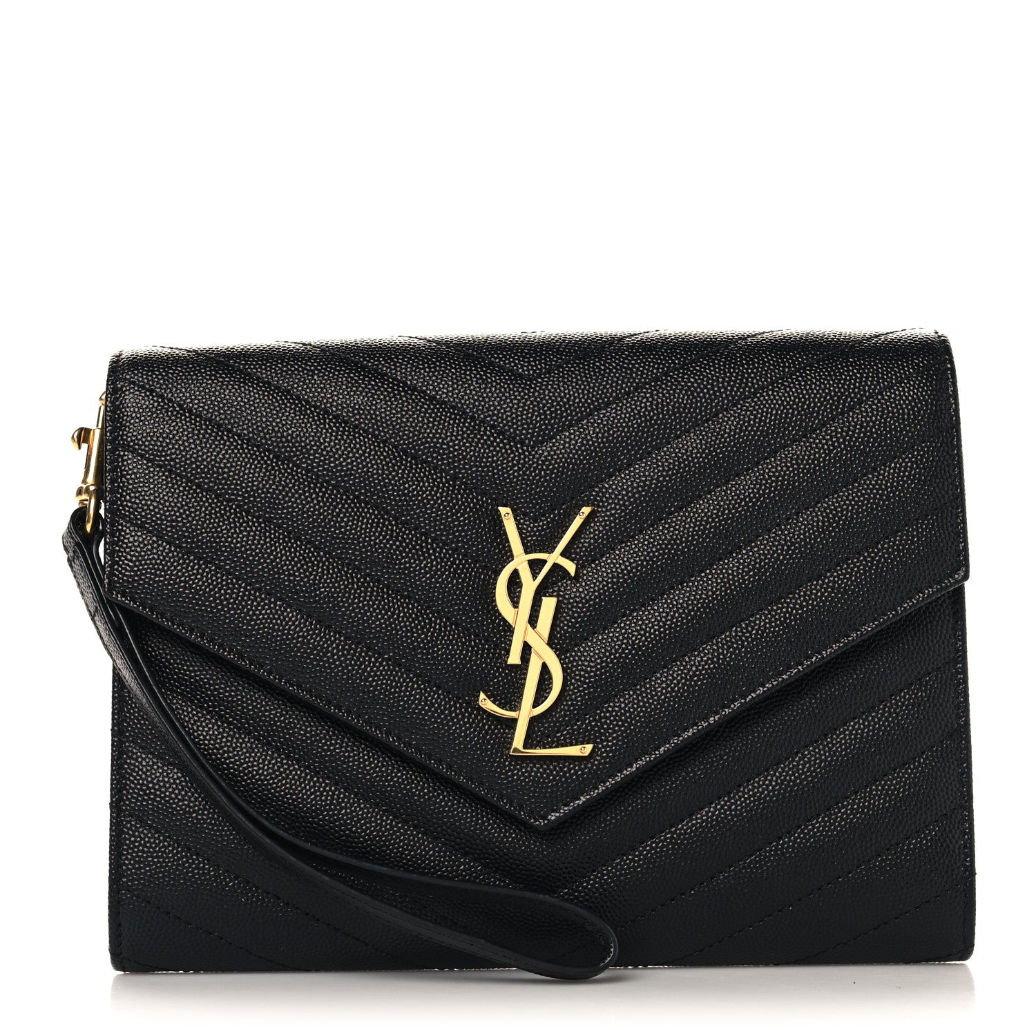 Saint Laurent Grain De Poudre Matelasse Chevron Monogram Envelope Clutch Black 1 of 7