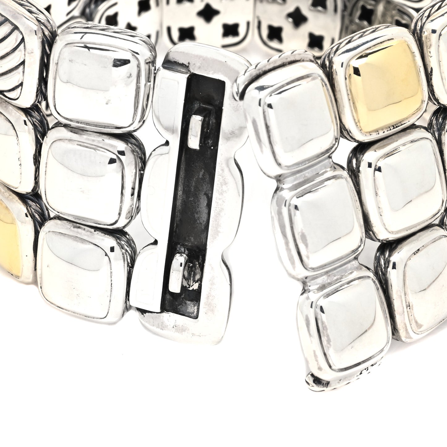 Sterling Silver 18K Yellow Gold Chiclet Three Row Bracelet