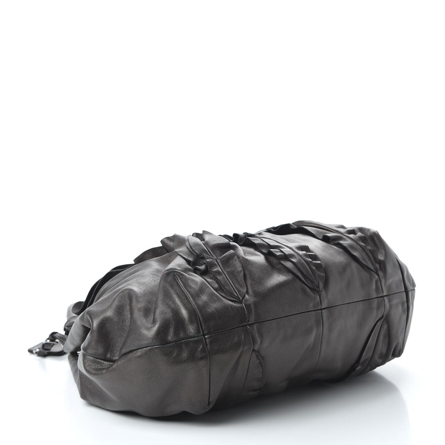 Metallic Nappa Ruffle Hobo Black