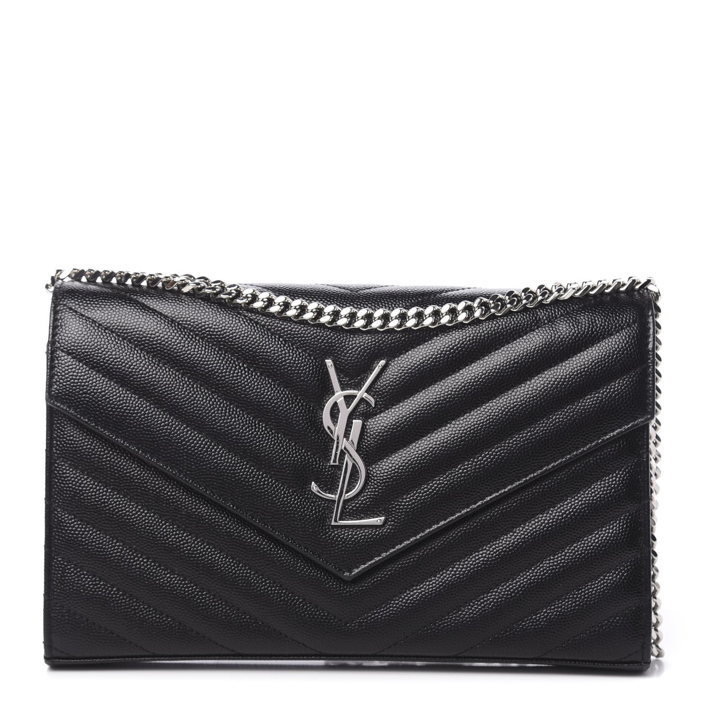 Grain De Poudre Matelasse Chevron Monogram Chain Wallet Black