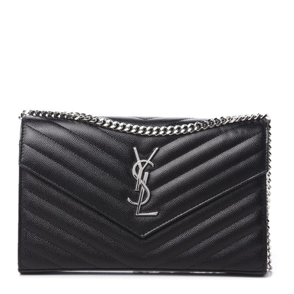 Saint Laurent Grain De Poudre Matelasse Chevron Monogram Chain Wallet Black 1 of 11