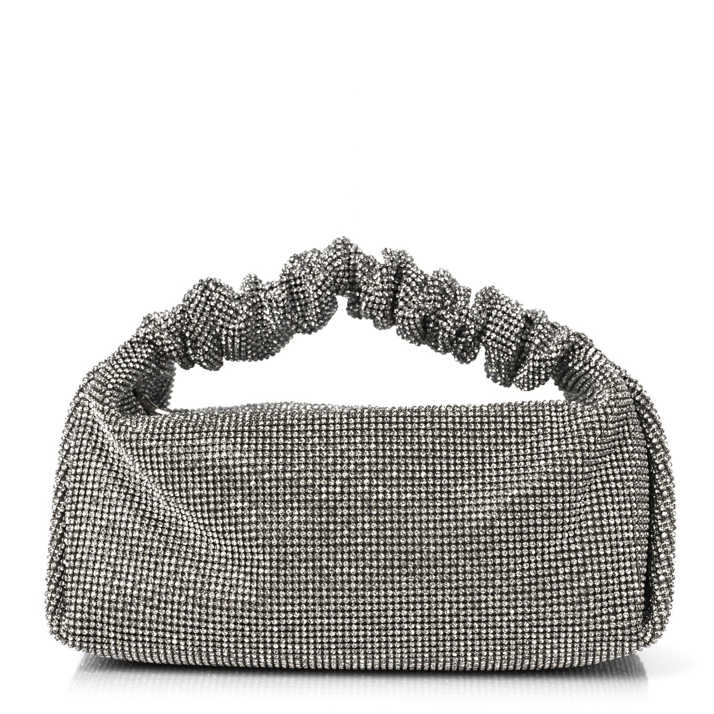 Mesh Crystal Rhinestone Mini Scrunchie Clutch Black Silver