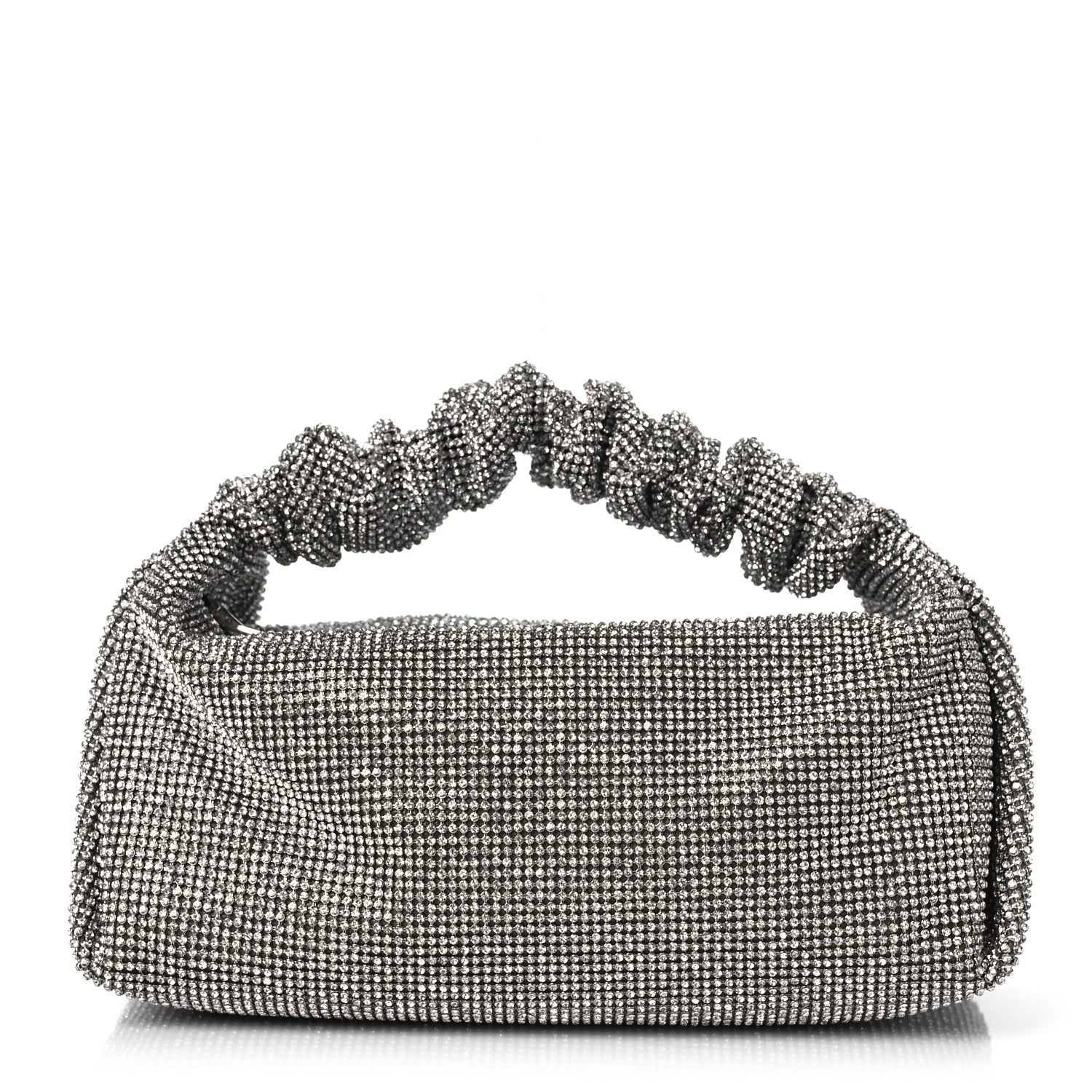 Alexander Wang Mesh Crystal Rhinestone Mini Scrunchie Clutch Black Silver 1 of 9