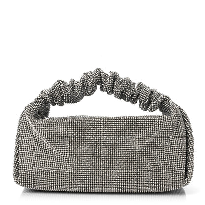 Alexander Wang Mesh Crystal Rhinestone Mini Scrunchie Clutch Black Silver 1 of 9