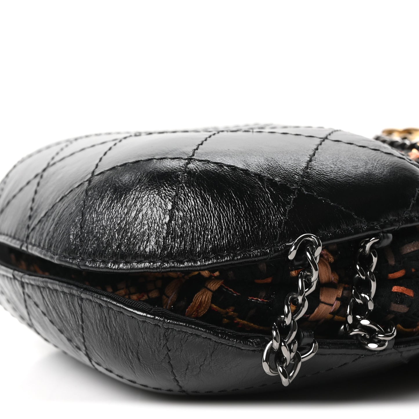 Tweed Calfskin Quilted Small Gabrielle Bucket Black Brown Orange