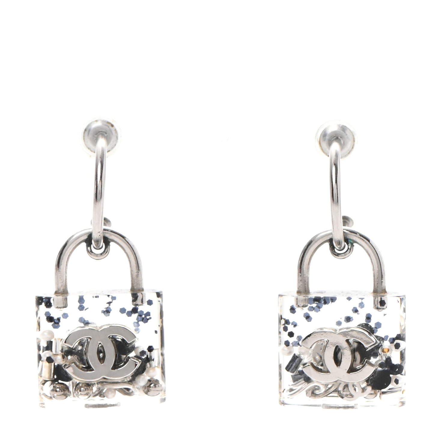 Plexiglass Pearl CC Earrings Grey