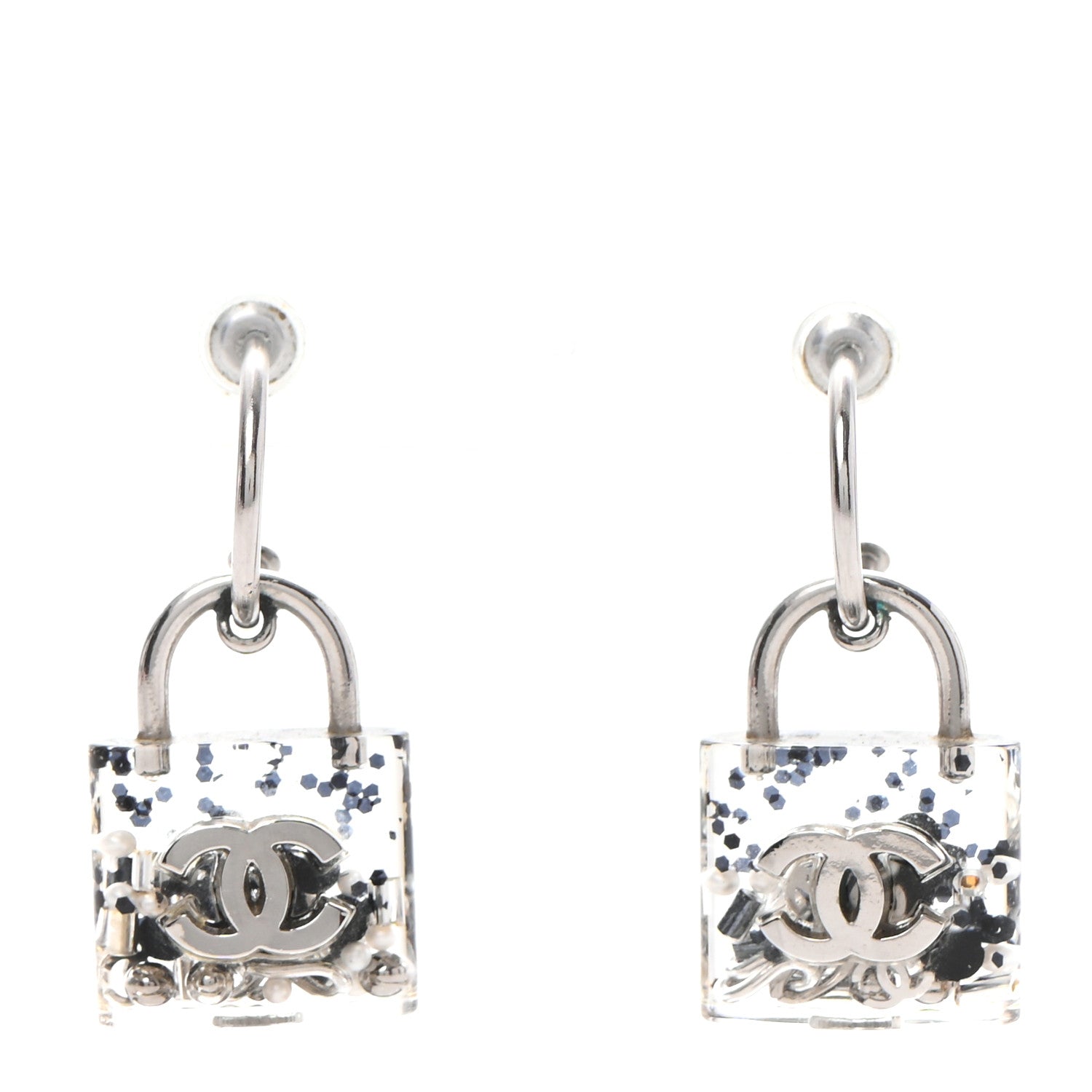 Chanel Plexiglass Pearl CC Earrings Grey 1 of 5