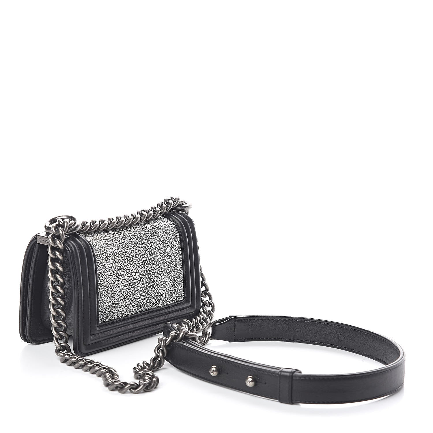 Chanel Galuchat Stingray Mini Boy Flap Black Silver 3 of 9