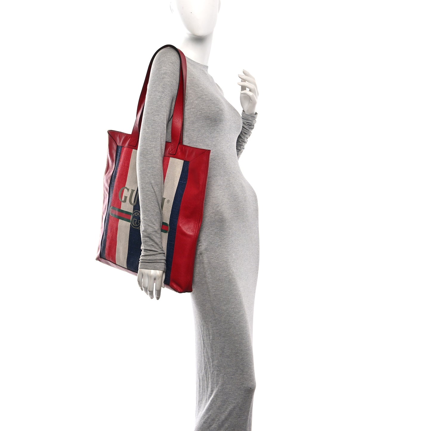 Canvas Calfskin Sylvie Stripe Logo Mens Tote Red White Blue