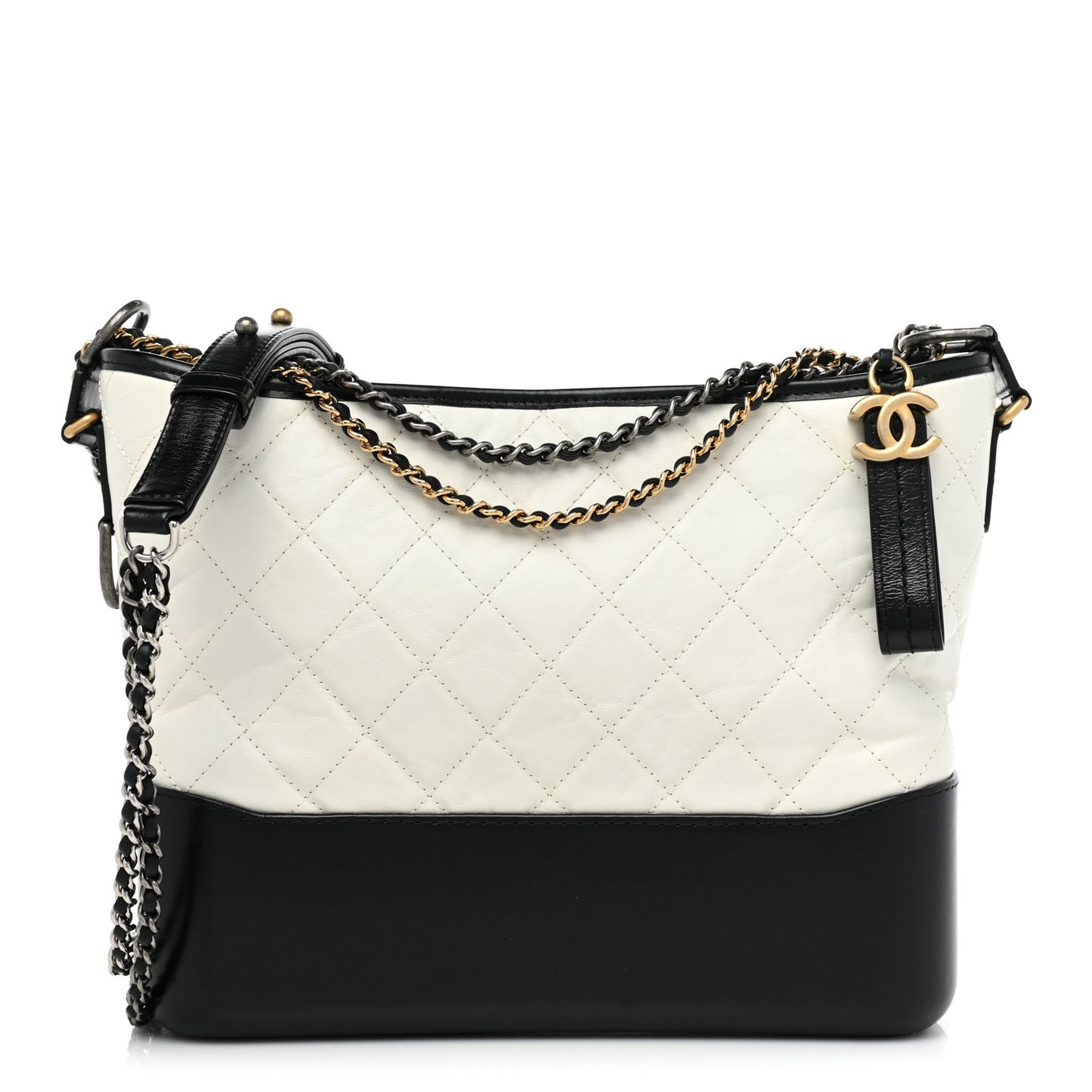 Aged Calfskin Quilted Medium Gabrielle Hobo Black White