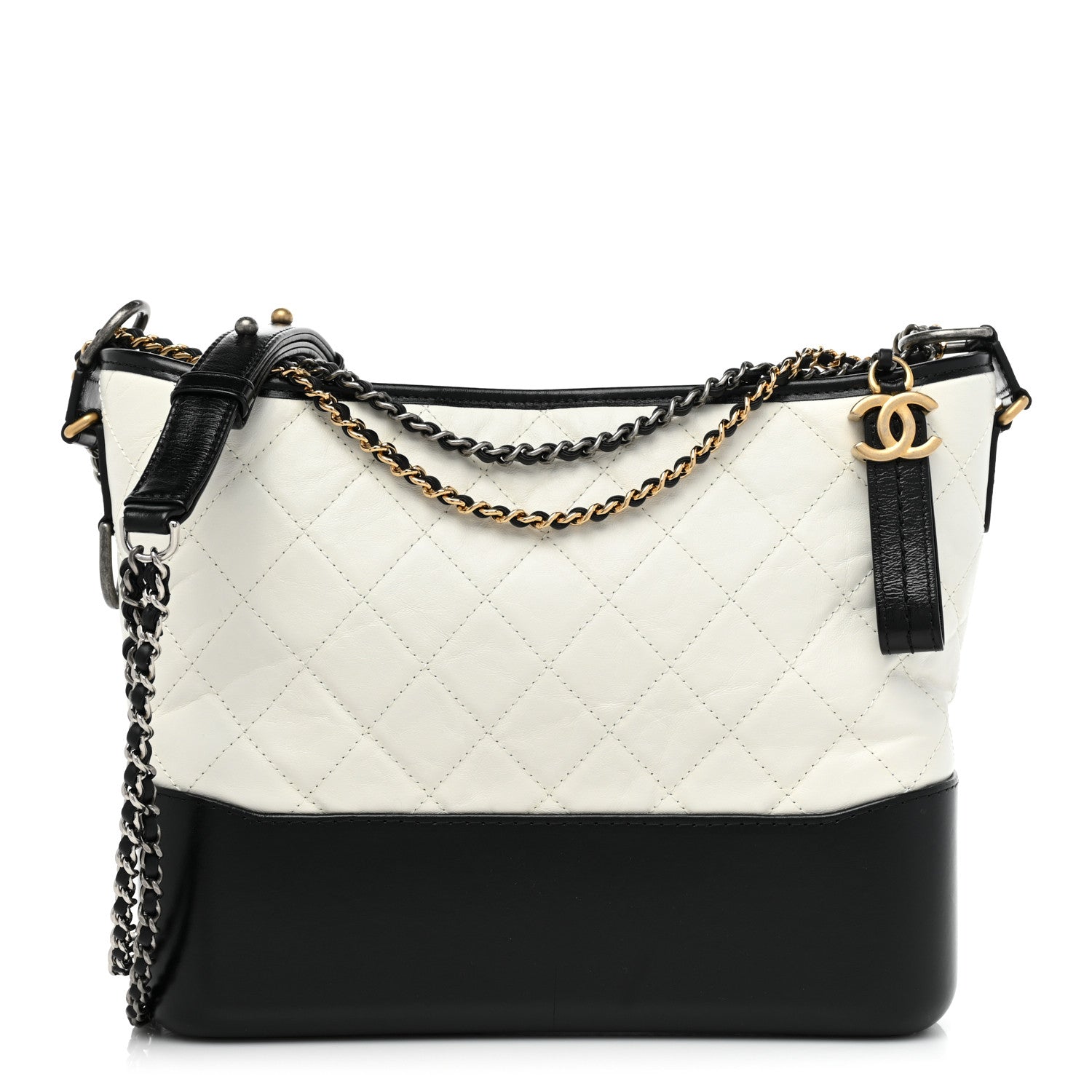 Chanel Aged Calfskin Quilted Medium Gabrielle Hobo Black White 1 of 10