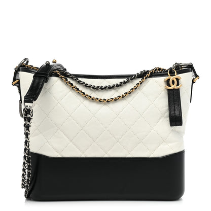 Chanel Aged Calfskin Quilted Medium Gabrielle Hobo Black White 1 of 10