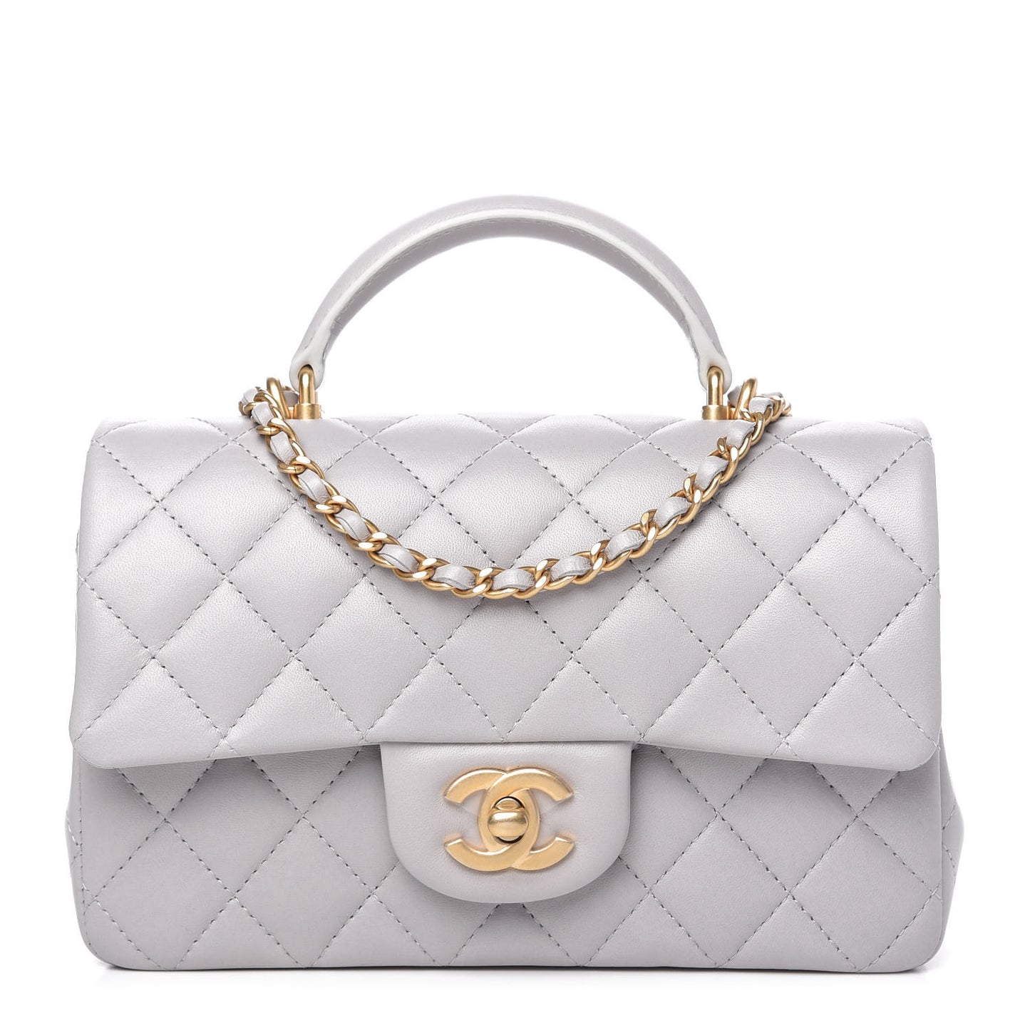 Lambskin Quilted Mini Top Handle Rectangular Flap Grey