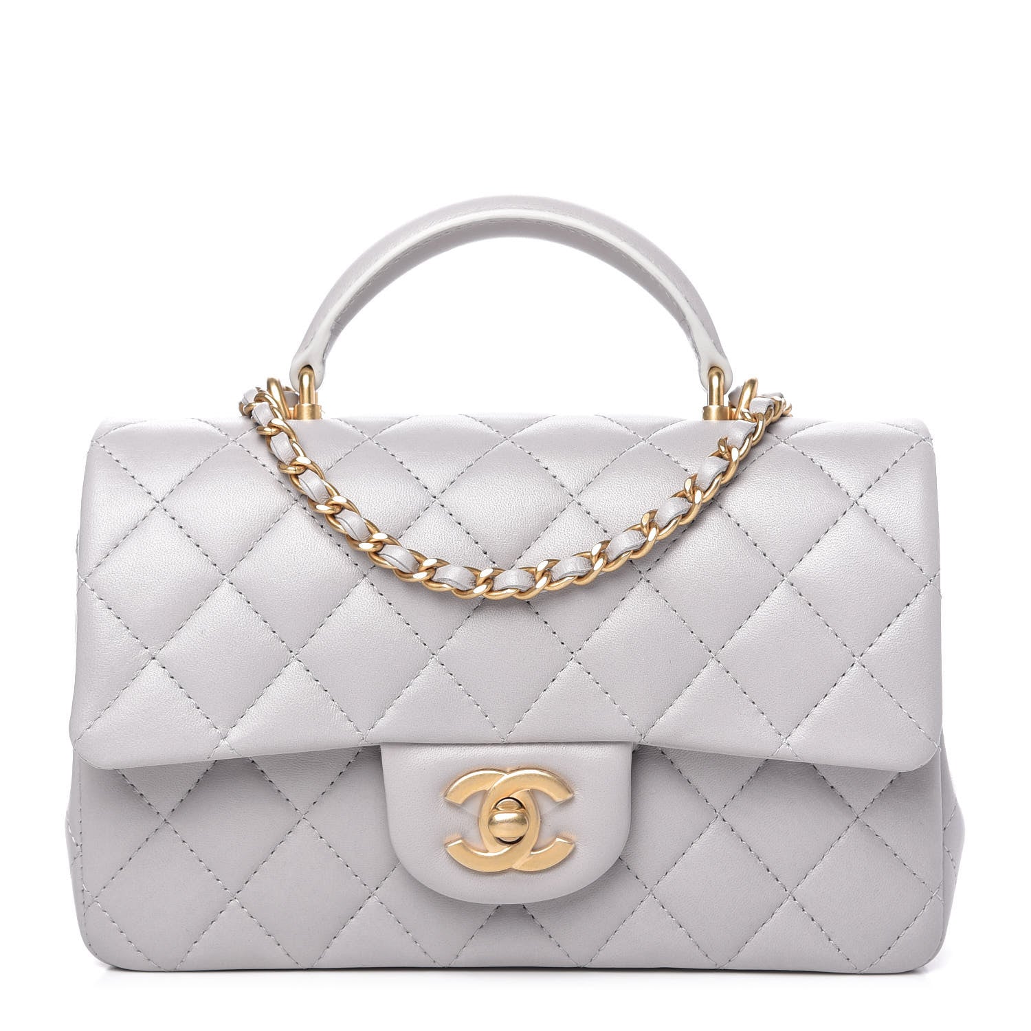 Chanel Lambskin Quilted Mini Top Handle Rectangular Flap Grey 1 of 10