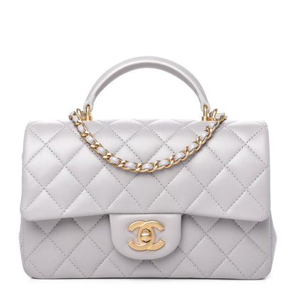 Chanel Lambskin Quilted Mini Top Handle Rectangular Flap Grey 1 of 10