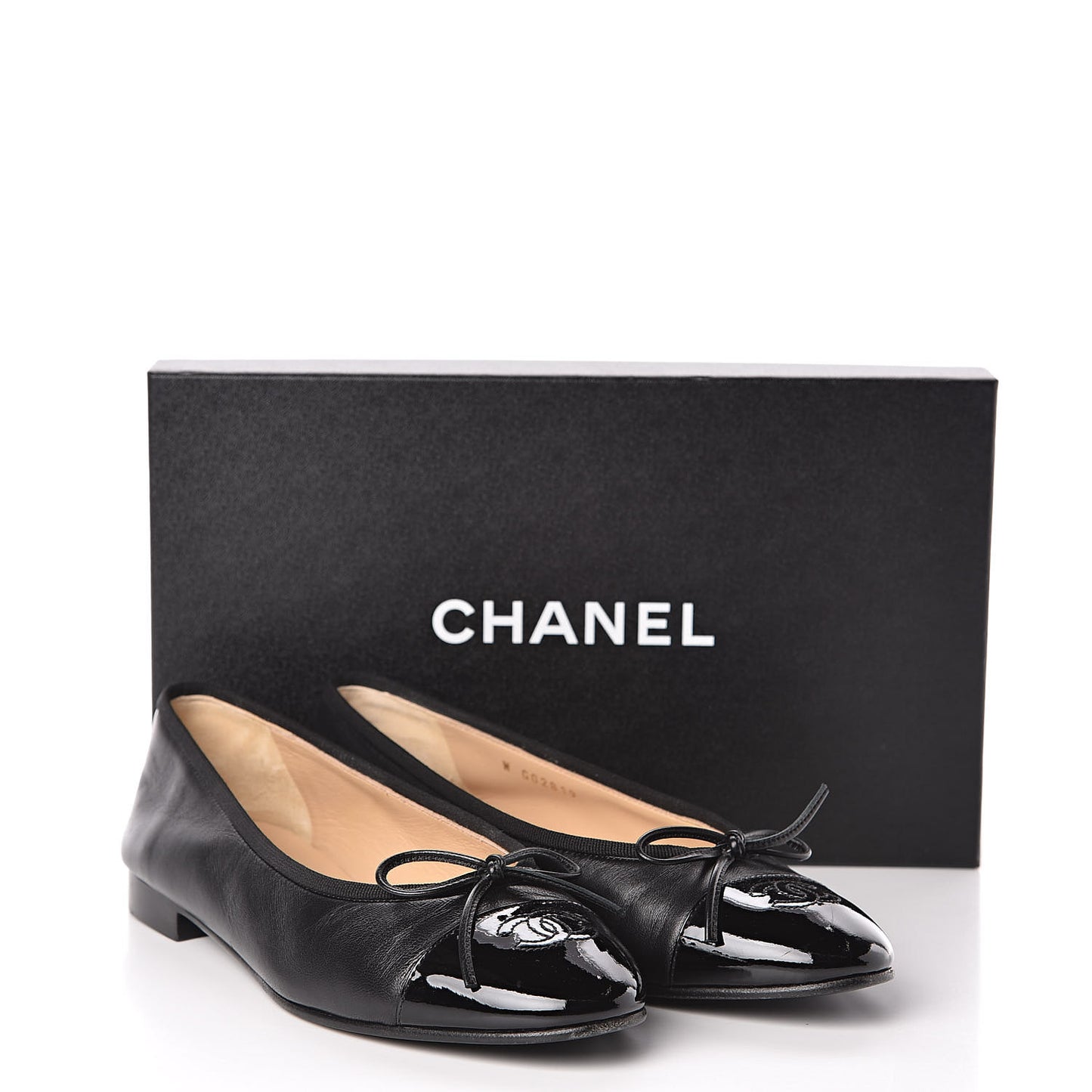 Lambskin Patent Cap Toe Ballerina Flats 38.5 Black