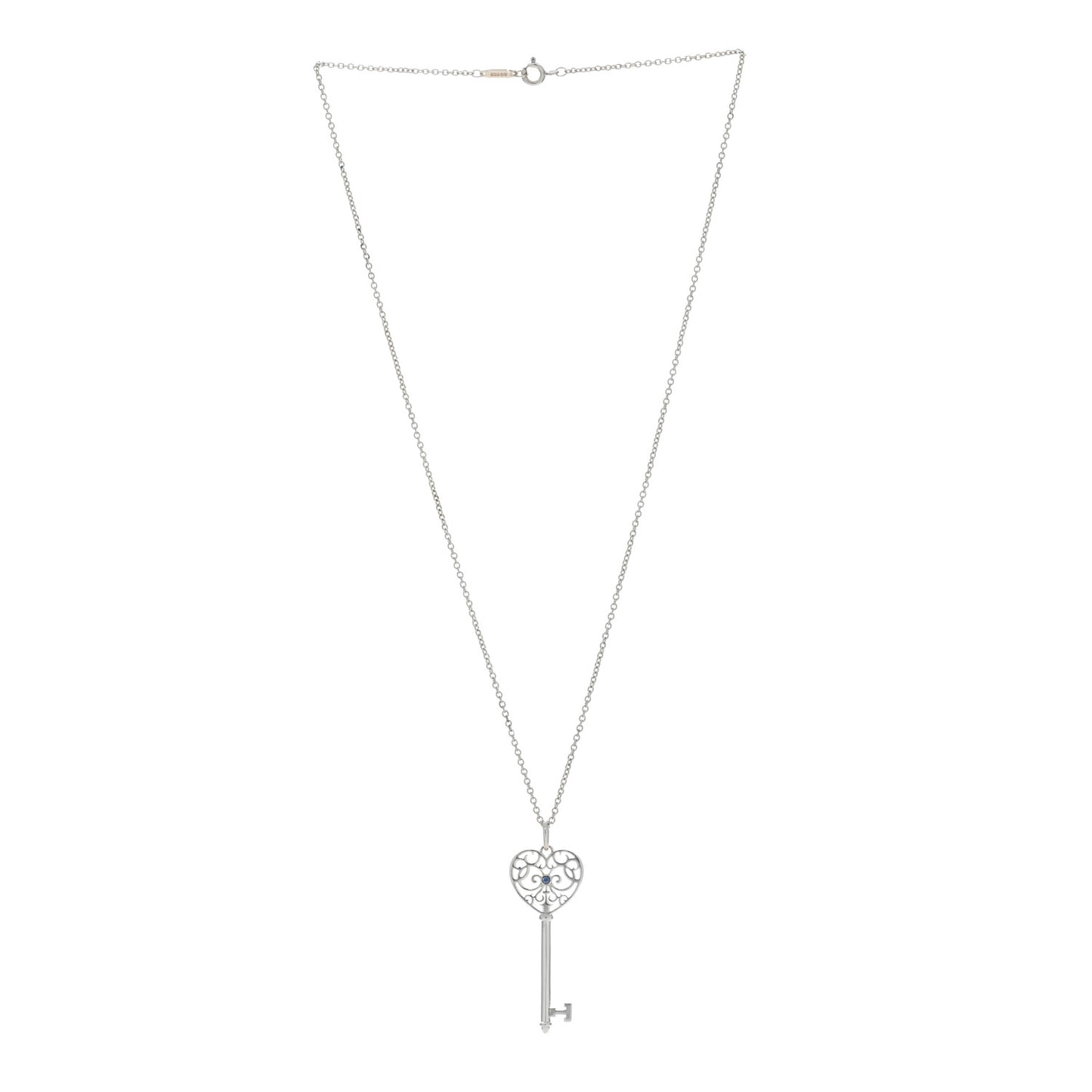 Sterling Silver Blue Sapphire Enchant Heart Key Pendant Necklace