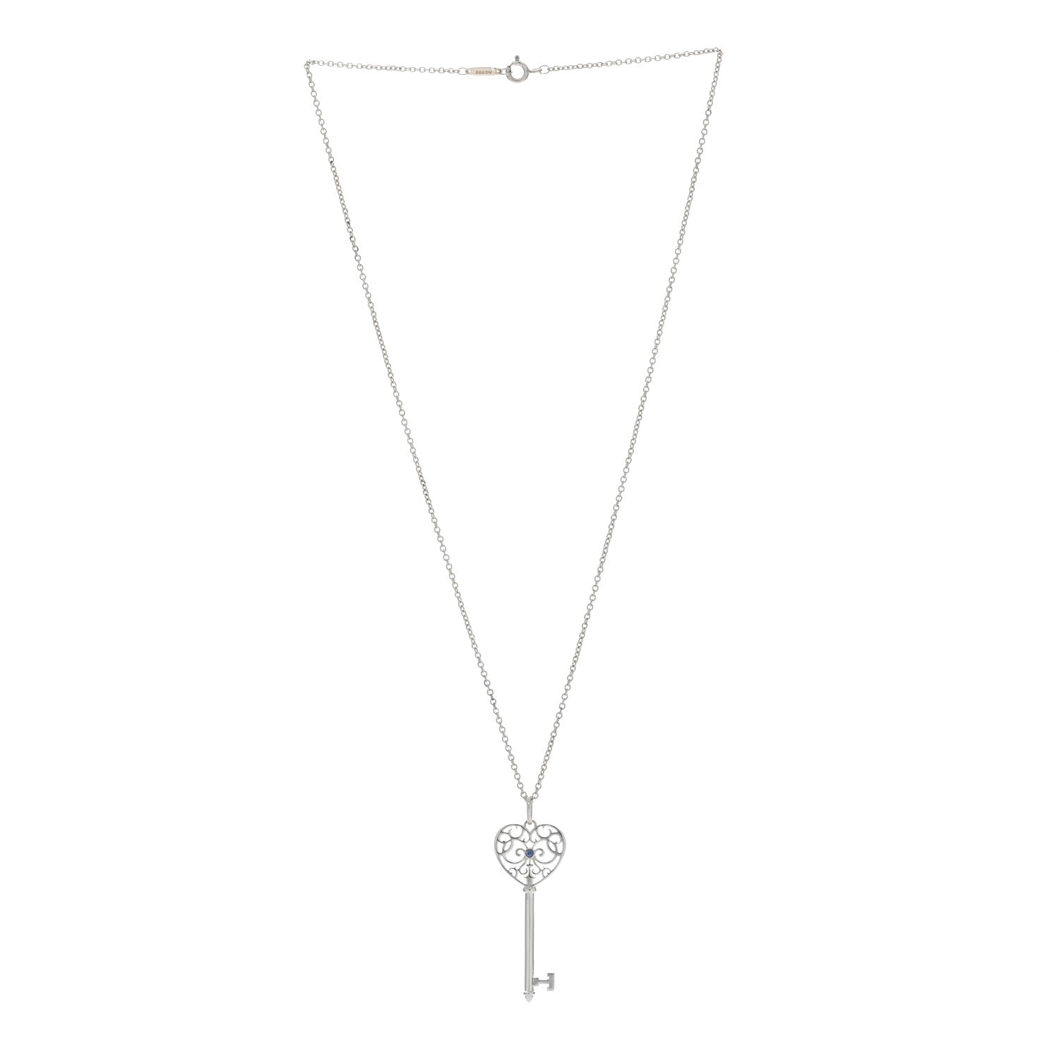 Tiffany Sterling Silver Blue Sapphire Enchant Heart Key Pendant Necklace 2 of 4