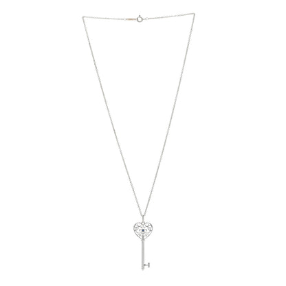 Tiffany Sterling Silver Blue Sapphire Enchant Heart Key Pendant Necklace 2 of 4