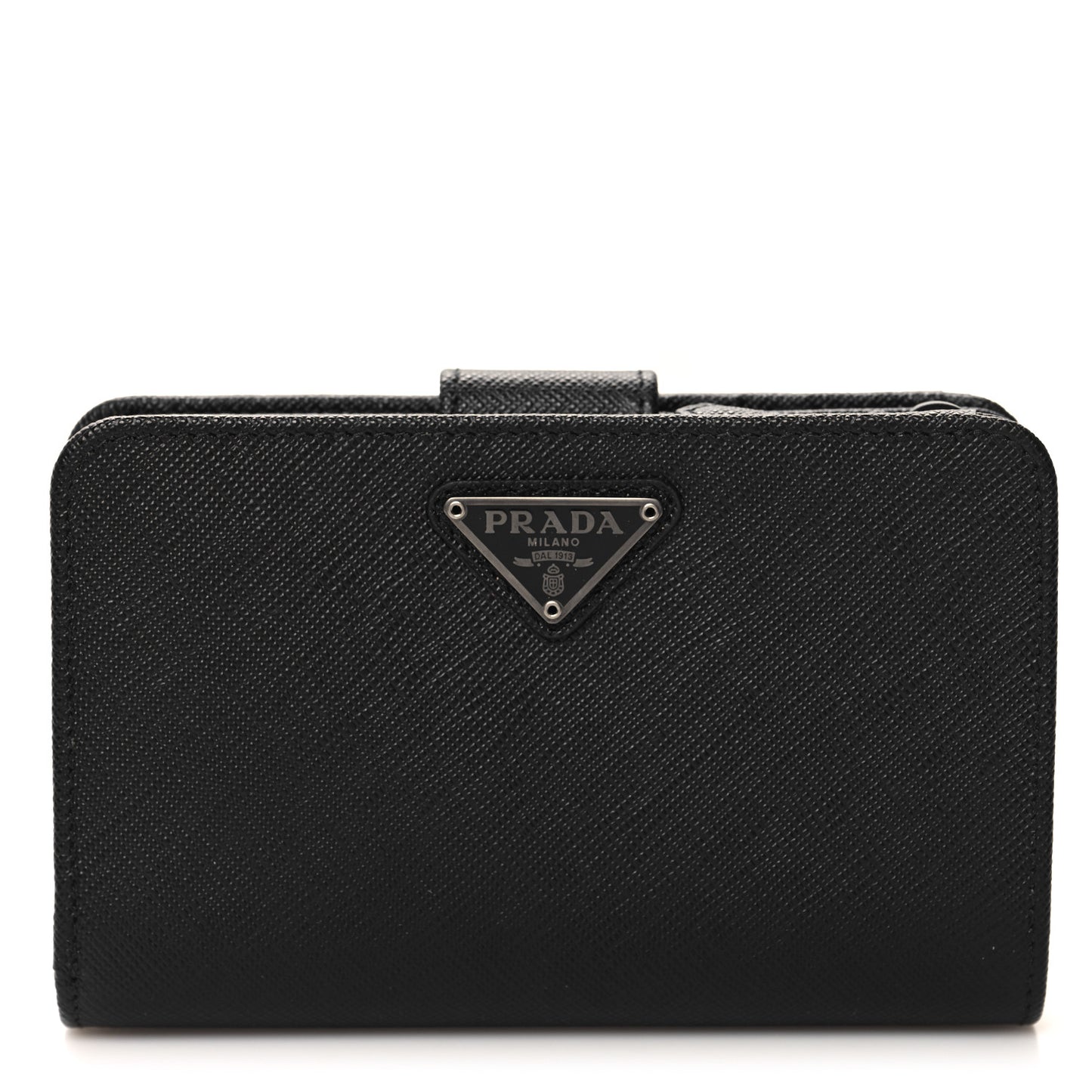 Saffiano Metal Compact Zip Around Wallet Black