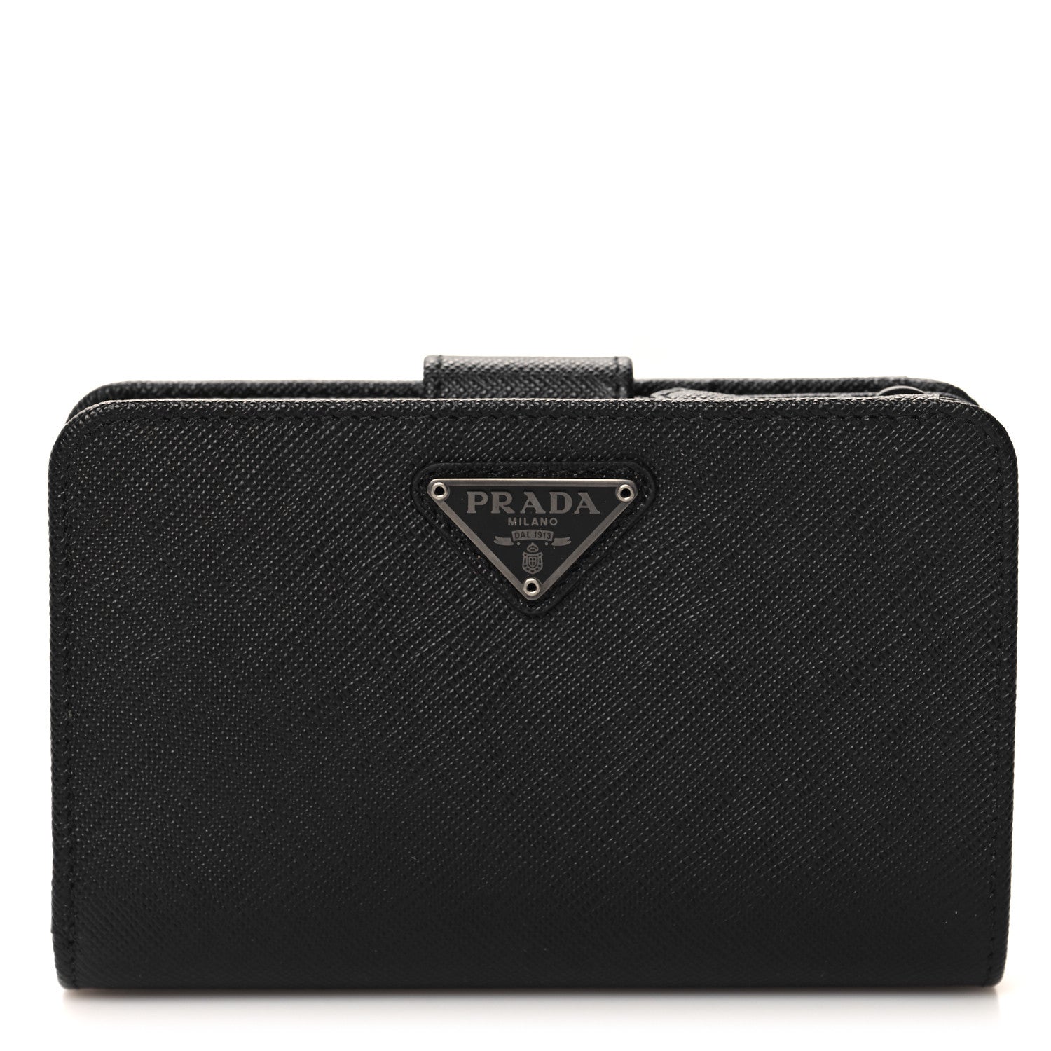 Prada Saffiano Metal Compact Zip Around Wallet Black 1 of 7