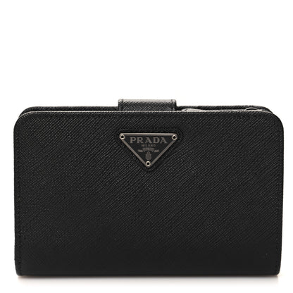 Prada Saffiano Metal Compact Zip Around Wallet Black 1 of 7