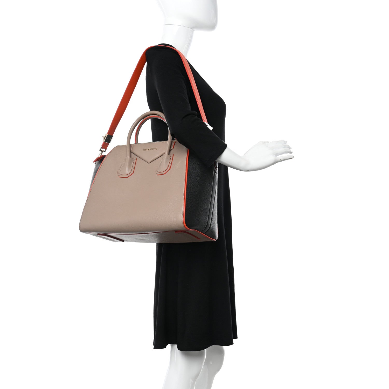 Givenchy Sugar Goatskin Medium Tri-Color Antigona Taupe Black Orange 2 of 17